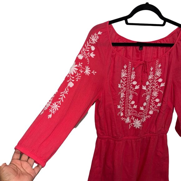 Talbots Pretty Pink/White Embroidered Peasant Style 3/4 Sleeve Midi Dress Sz S - Picture 2 of 10